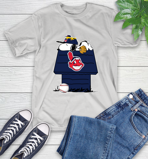 MLB Cleveland Indians Snoopy Woodstock The Peanuts Movie Baseball T Shirt T-Shirt