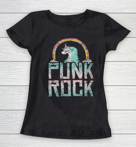 Punk Rock Music Band Unicorn Rainbow Distressed Women's T-Shirt