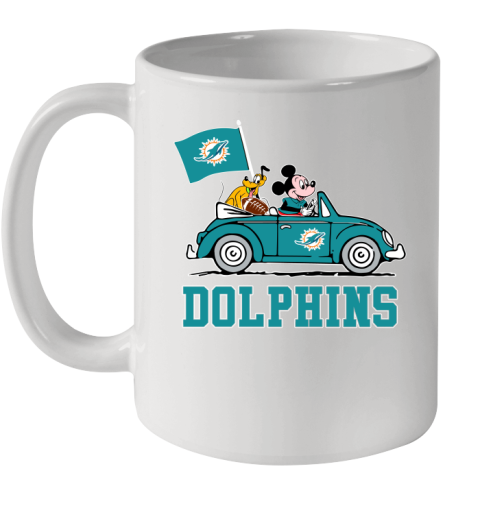 NFL Football Miami Dolphins Pluto Mickey Driving Disney Shirt Ceramic Mug 11oz