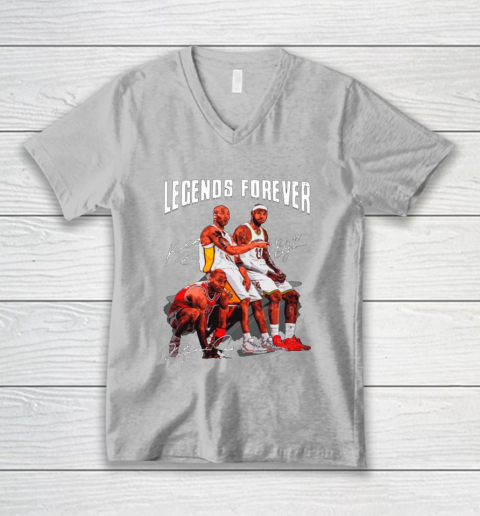 Kobe Bryant Lebron James And Michael Jordan Legends Forever Signatures V-Neck T-Shirt 3