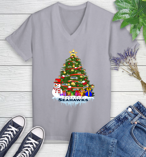 Seattle Seahawks Merry Christmas NFL Football Sports Women's V-Neck T-Shirt 4