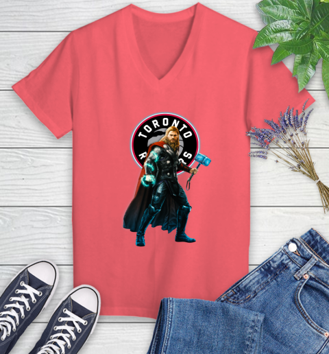 NBA Thor Avengers Endgame Basketball Toronto Raptors Women's V-Neck T-Shirt 6