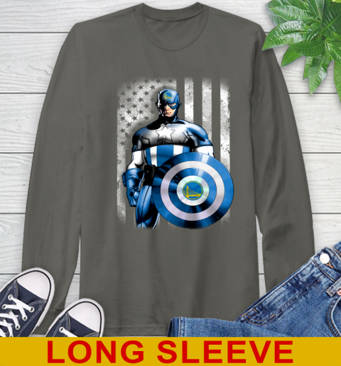 Golden State Warriors NBA Basketball Captain America Marvel Avengers American Flag Shirt Long Sleeve T-Shirt 10