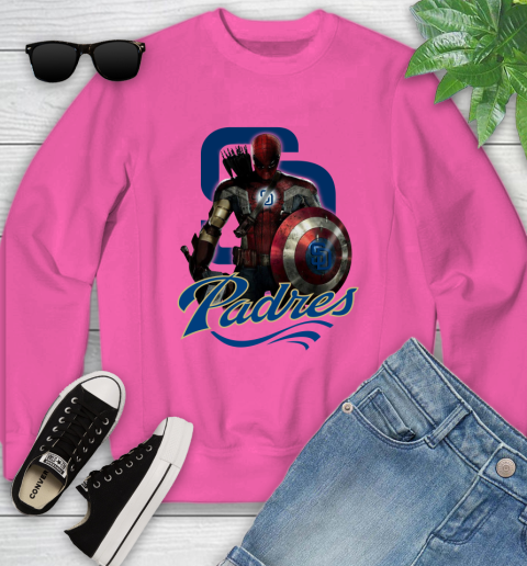 MLB Captain America Thor Spider Man Hawkeye Avengers Endgame Baseball San Diego Padres Youth Sweatshirt 7