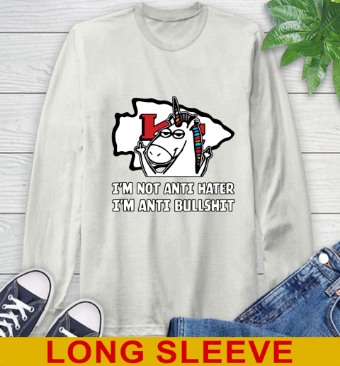 Kansas City Chiefs NFL Football Unicorn I'm Not Anti Hater I'm Anti Bullshit Long Sleeve T-Shirt 12
