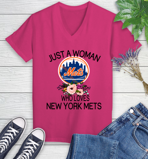 MLB Just A Woman Who Loves New York Mets Baseball Sports Women's V-Neck T-Shirt 5