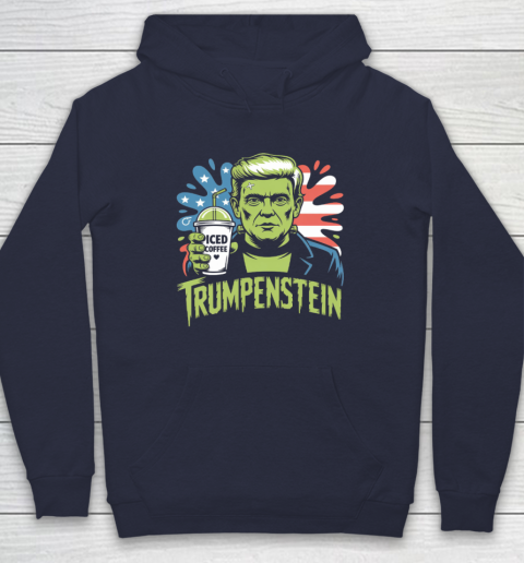 Trumpenstein Funny Iced Coffee Drink Halloween 4th of July USA Flag Hoodie 2