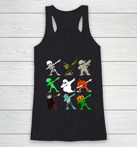 Halloween Dabbing Skeleton Witch And Monsters Boys Girl Kids Racerback Tank