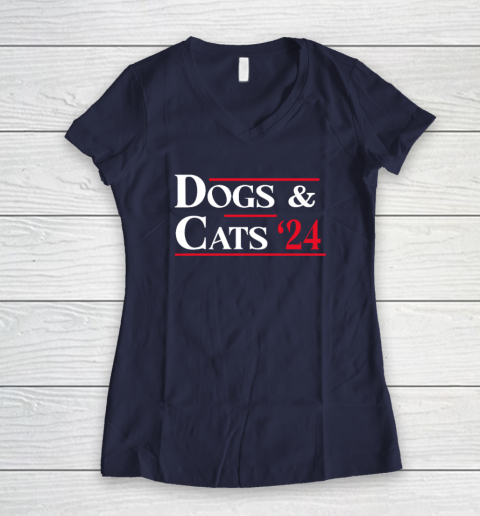Dogs and Cats 2024 They're Eating The Dogs Women's V-Neck T-Shirt 7