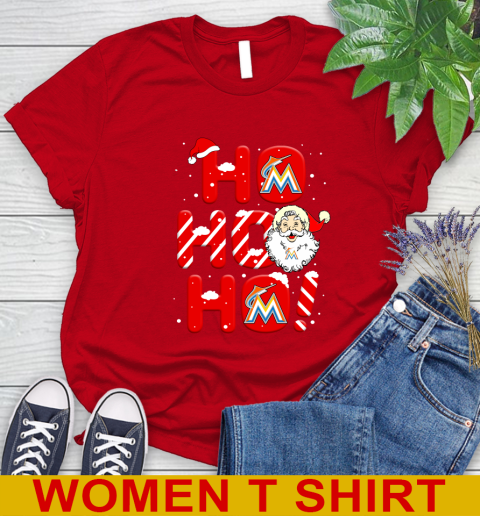 Miami Marlins MLB Baseball Ho Ho Ho Santa Claus Merry Christmas Shirt Women's T-Shirt 11
