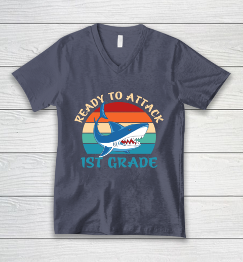 Back To School Shirt Ready to attack 1st grade V-Neck T-Shirt 7