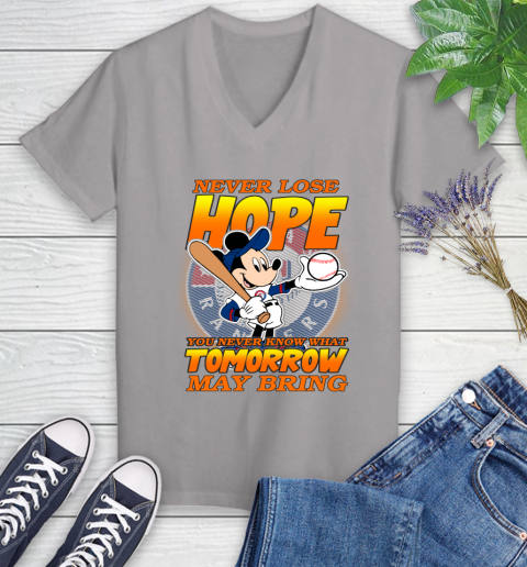 Texas Rangers MLB Baseball Mickey Disney Never Lose Hope Women's V-Neck T-Shirt 4