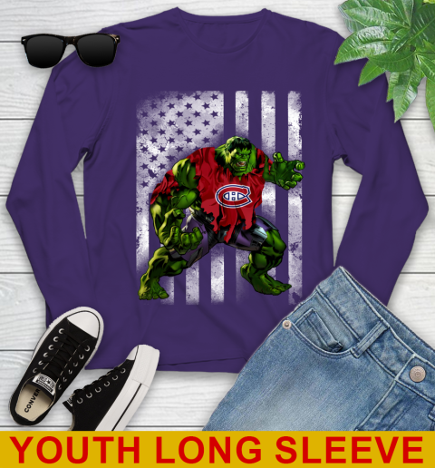 Montreal Canadiens Hulk Marvel Avengers NHL Hockey American Flag Youth Long Sleeve 4