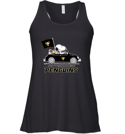 Snoopy And Woodstock Ride The Pittsburg Peguins Car NHL Racerback Tank
