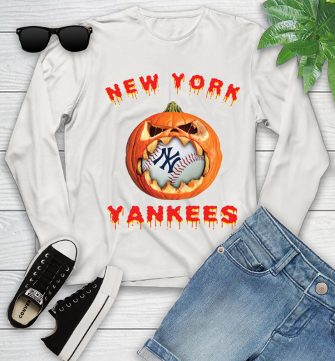 MLB New York Yankees Halloween Pumpkin Baseball Sports Youth Long Sleeve 12