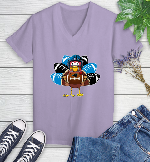 Carolina Panthers Turkey Thanksgiving Day Women's V-Neck T-Shirt 14