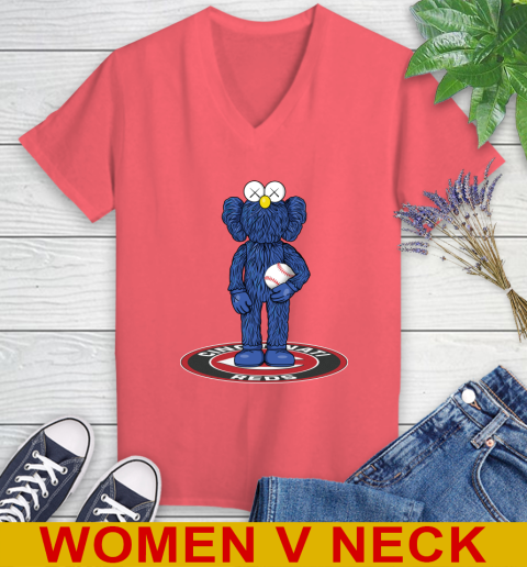 MLB Baseball Cincinnati Reds Kaws Bff Blue Figure Shirt Women's V-Neck T-Shirt 7
