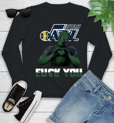 NBA Utah Jazz Deadpool Love You Fuck You Basketball Sports Youth Long Sleeve