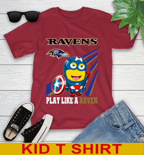 NFL Football Baltimore Ravens Captain America Marvel Avengers Minion Shirt Youth T-Shirt 12