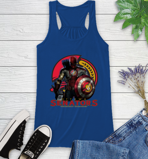 NHL Captain America Thor Spider Man Hawkeye Avengers Endgame Hockey Ottawa Senators Racerback Tank 9