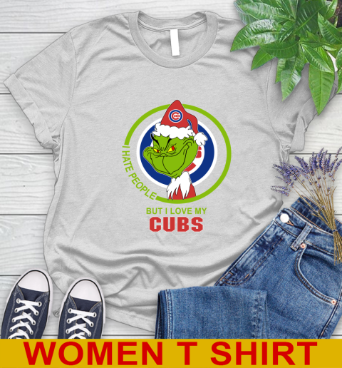Chicago Cubs MLB Christmas Grinch I Hate People But I Love My Favorite Baseball Team Women's T-Shirt