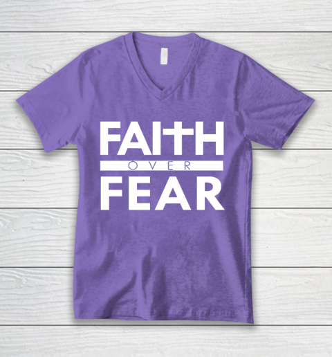 Faith Over Fear Bible Scripture Verse Christian Quote V-Neck T-Shirt 8