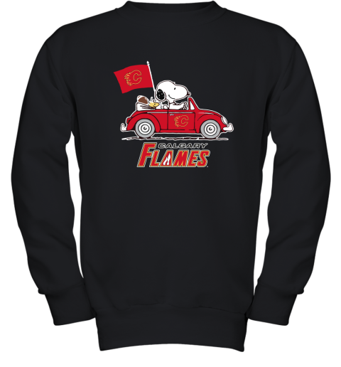 Snoopy And Woodstock Ride The Calary flames Car NHL Youth Sweatshirt