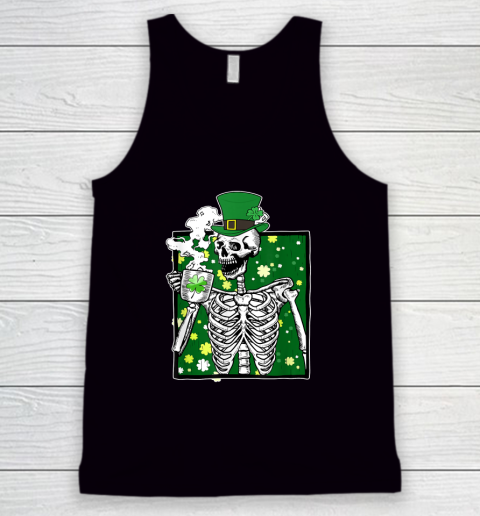 Leprechaun Top Hat Skeleton Drinking Coffee St Patrick's Day Tank Top