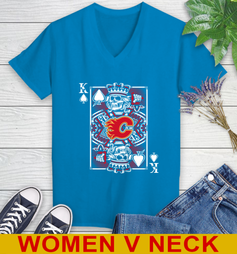 Calgary Flames NHL Hockey The King Of Spades Death Cards Shirt Women's V-Neck T-Shirt 7