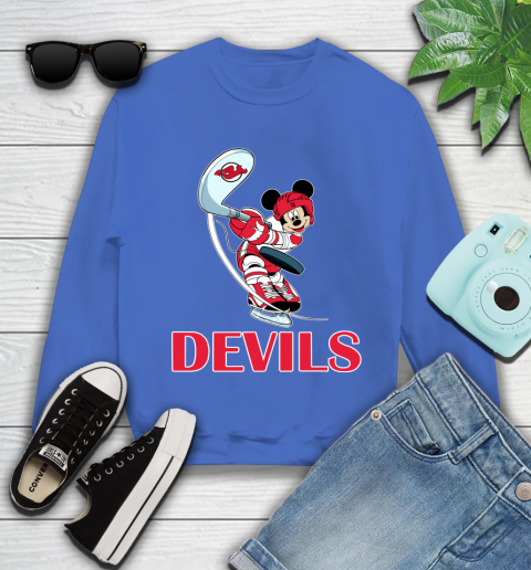 NHL Hockey New Jersey Devils Cheerful Mickey Mouse Shirt Youth Sweatshirt 7