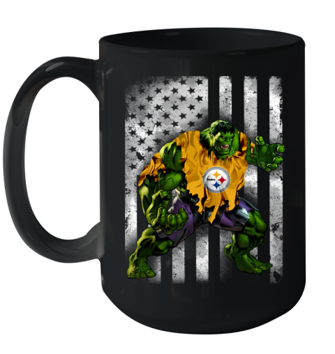 Pittsburgh Steelers Hulk Marvel Avengers NFL Football American Flag Ceramic Mug 15oz