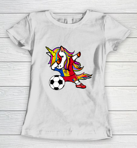 Dabbing Unicorn Moldova Football Moldovan Flag Soccer Women's T-Shirt