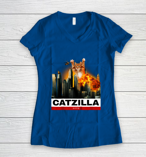 CATZILLA  Funny Kitty Tshirt for Cat lovers to Halloween Women's V-Neck T-Shirt 7