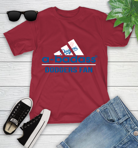MLB A Badass Los Angeles Dodgers Fan Adidas Baseball Sports Youth T-Shirt 14