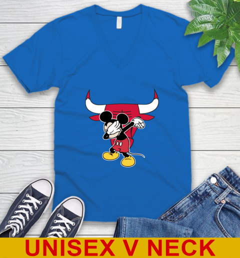 Chicago Bulls NBA Basketball Dabbing Mickey Disney Sports V-Neck T-Shirt 6