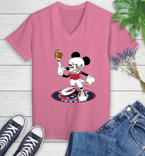 NFL Football Houston Texans Cheerful Mickey Disney Shirt Women's V-Neck T-Shirt 11