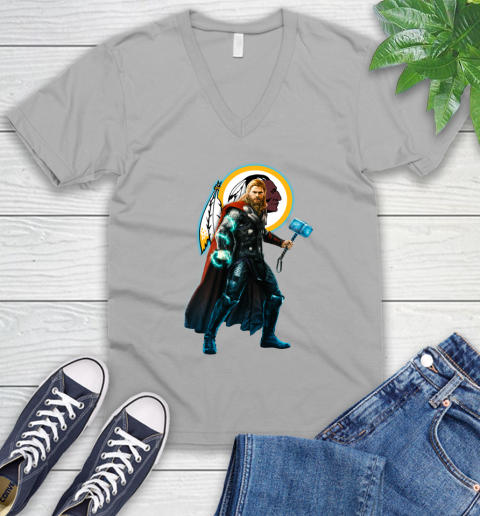 NFL Thor Avengers Endgame Football Washington Redskins V-Neck T-Shirt 4