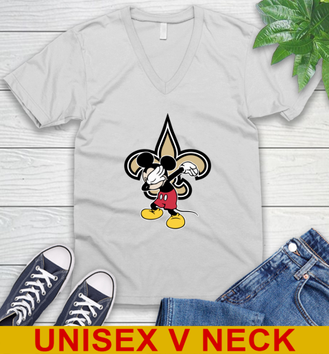 New Orleans Saints NFL Football Dabbing Mickey Disney Sports V-Neck T-Shirt