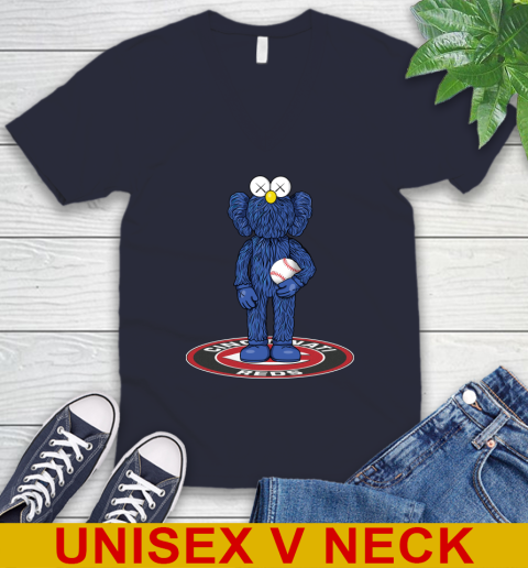 MLB Baseball Cincinnati Reds Kaws Bff Blue Figure Shirt V-Neck T-Shirt 3
