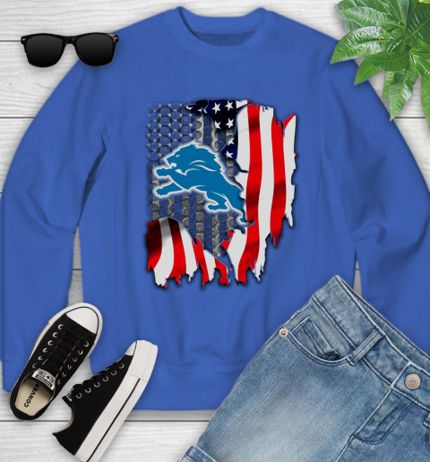 Detroit Lions NFL Football American Flag Youth Sweatshirt 8 Detroit Lions NFL Football American Flag Youth Sweatshirt - Image 8