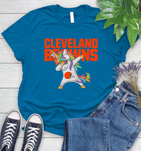 Cleveland Browns NFL Football Funny Unicorn Dabbing Sports Women's T-Shirt 7