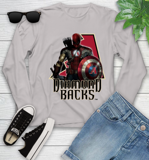 MLB Captain America Thor Spider Man Hawkeye Avengers Endgame Baseball Arizona Diamondbacks Youth Long Sleeve 12