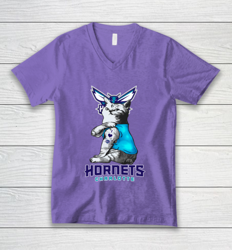 NBA Basketball My Cat Loves Charlotte Hornets V-Neck T-Shirt 8