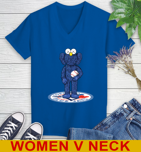 MLB Baseball Toronto Blue Jays Kaws Bff Blue Figure Shirt Women's V-Neck T-Shirt 11
