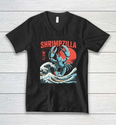 Funny Shrimp Shrimpzilla Japan Food Shirt V-Neck T-Shirt