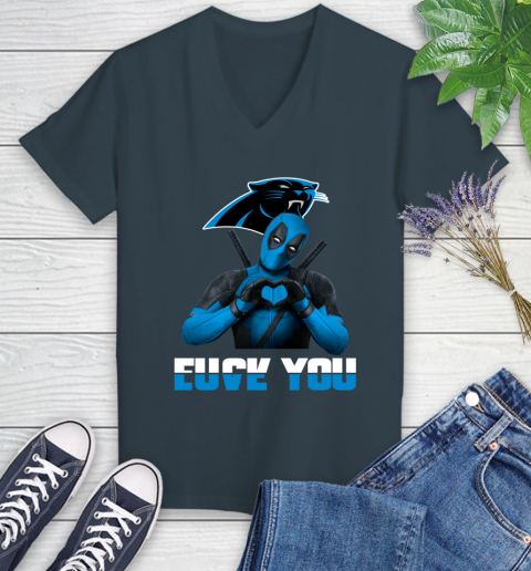 NHL Carolina Panthers Deadpool Love You Fuck You Football Sports Women's V-Neck T-Shirt 8