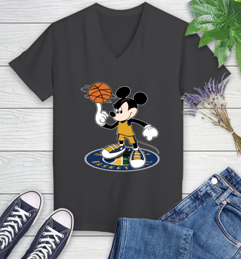 NBA Basketball Utah Jazz Cheerful Mickey Disney Shirt Women's V-Neck T-Shirt 7