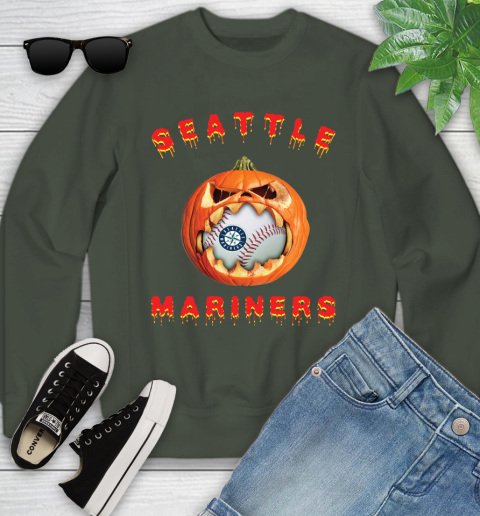 MLB Seattle Mariners Halloween Pumpkin Baseball Sports Youth Sweatshirt 10