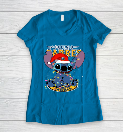 Buffalo Sabres NHL Hockey noel stitch Christmas Women's V-Neck T-Shirt 4