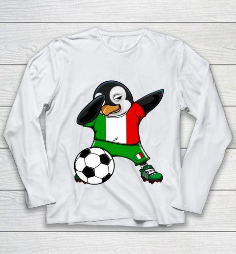 Dabbing Penguin Italy Soccer Fans Jersey Flag Football Lover Youth Long Sleeve